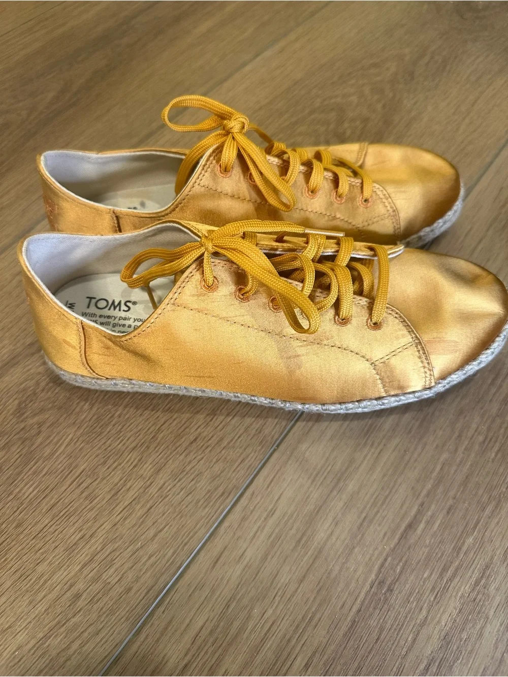 TOMS Lena sunflower gold Satin Lace-Up Espadrille Sneakers eclectic 7.5